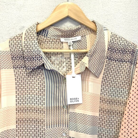 Rose + Olive Button Up Shirt Womens 3X Boho Patchwork Sheer Lightweight Blouse - Picture 4 of 13